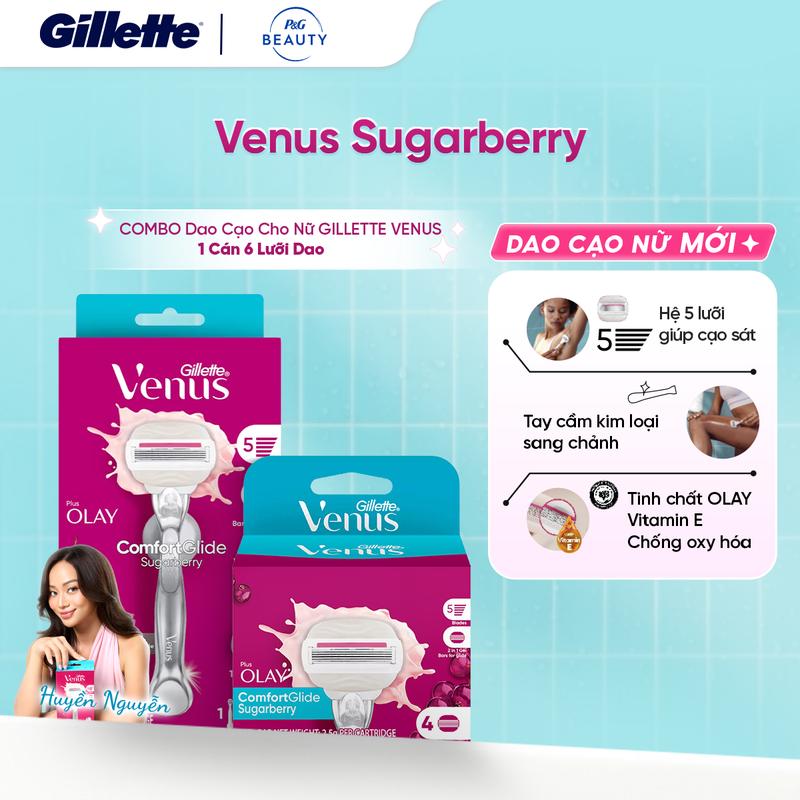   VIDEO  Dao cạo Nữ GILLETTE Venus Comfortglide Sugarberry Hộp 1 Cán Dao Và 2 Lưỡi + Vĩ 4 Lưỡi Dao Cạo Sugarberry 