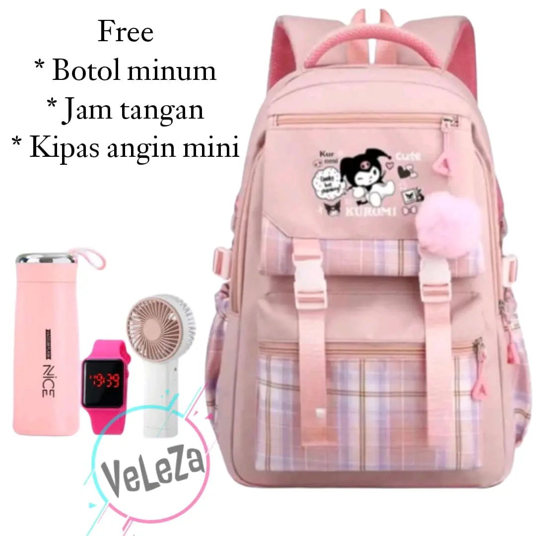 Tas ransel sekolah anak perempuan remaja SD SMP model kurumi gratis botol minum kaca jam tangan dan kipas angin mini tas ransel tas sekolah