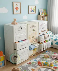 Lemari Plastik Susun Karakter Bear 4 Dan 5 Tingkat Tempat Penyimpanan Laci Multifungsi Lemari Pakaian Anak Ada Kunci Storage Box Baby