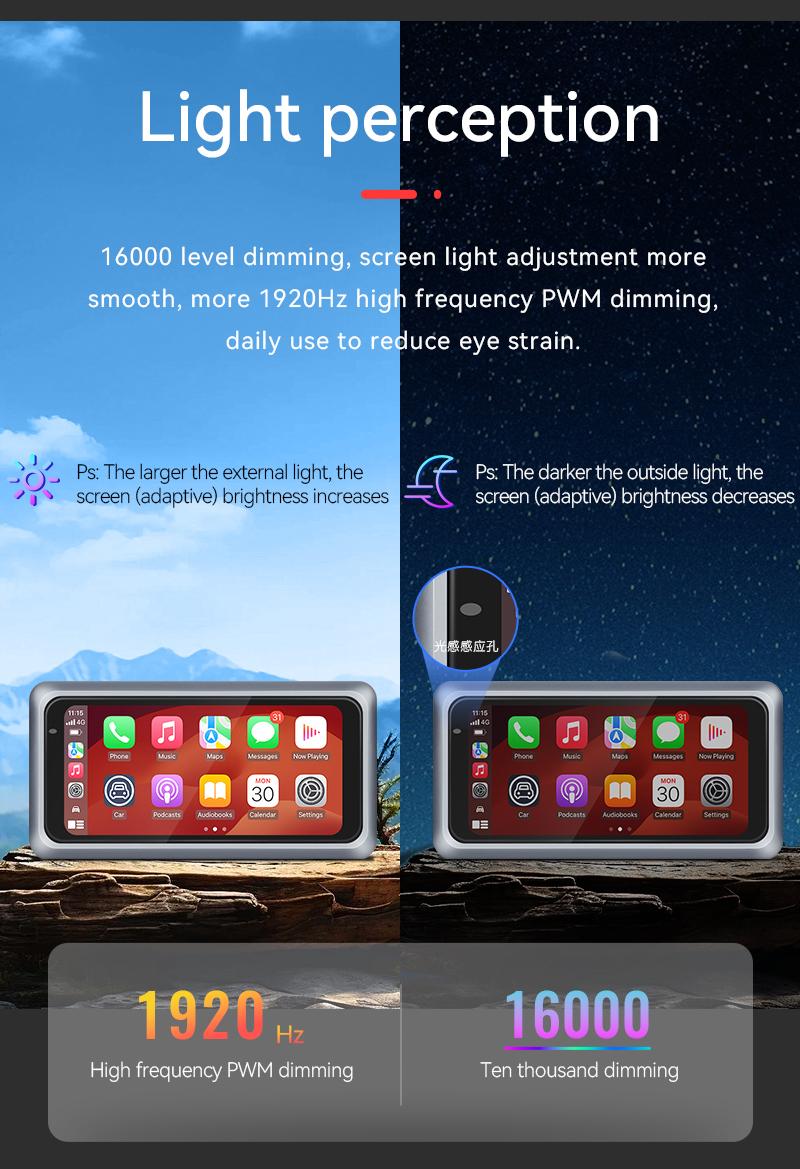 Product Introduction of M6 Motorcycle Portable GPS Navigation Dash Cam Recorder Wireless Apple Carplay Android Auto 6.25 Inch Touch Screen IPX7 Waterproof Tire Pressure System TPMS Metal body 24