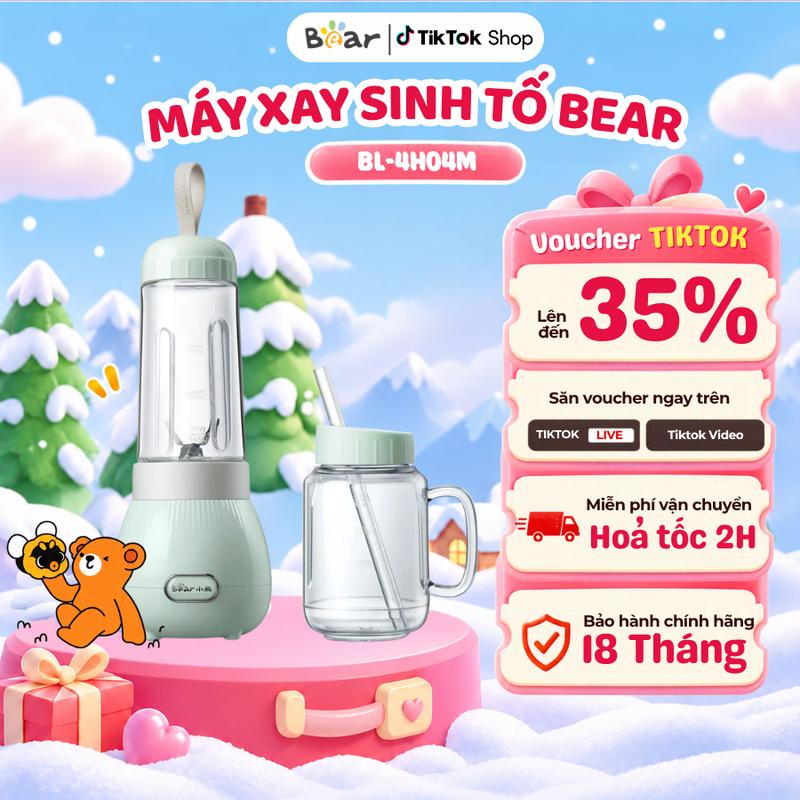 Máy Xay Sinh Tố Đa Năng Bear BL-4H04M (LLJ-C04W1), Công Suất 150W, Xay Hoa Quả/Sinh Tố, Cối Nhựa Mang Đi Tiện Lợi, Lưỡi Inox 304 Cao Cấp, Bảo Hành 18 Tháng