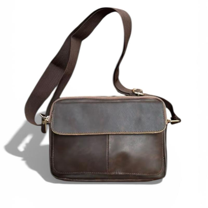  Túi Đeo Chéo Da Bò Sáp Cao Cấp- 20x25- Khoá Kéo Đồng- Nam 