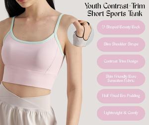 Youth Contrast-Trim Short Sports Tank –Bare Feel Yoga Bra with Push-Up Support & Sculpted Back[YA48]