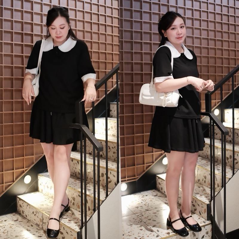 Set bộ cổ sen trắng phối viền ren chân váy 2 màu bigsize nữ (21360) Top