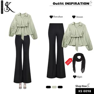 Setelan Outfit cewek Casual ( BLOUSE - CELANA CUTBRAY ) Oneset 2in1 free HIJAB premium KS0098
