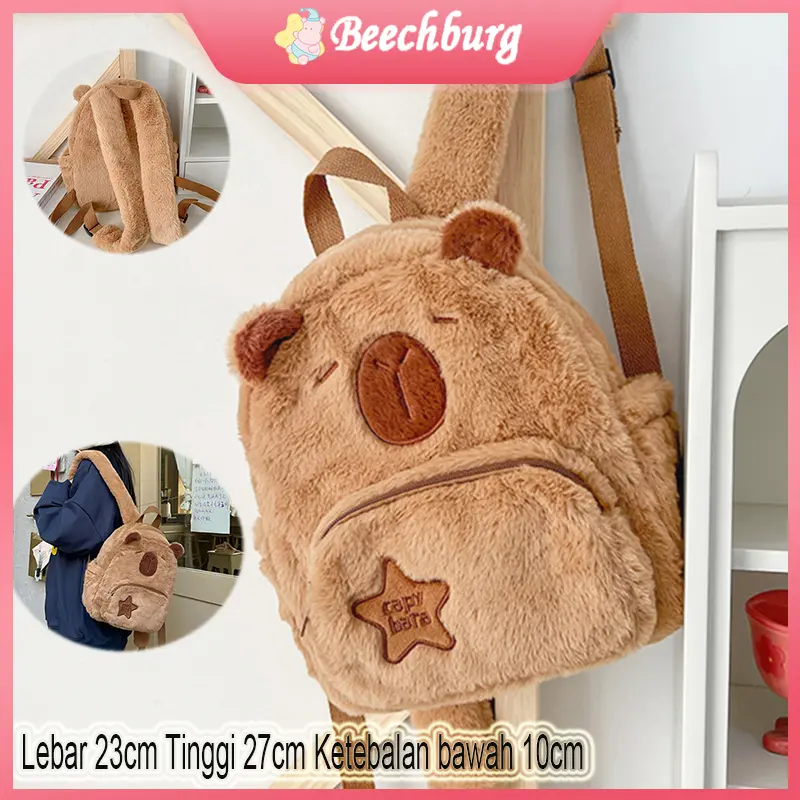 【School bag】Ransel Mewah Kapibara Capybara bobeka lucu Coklat Kapasitas Besar Fashion Backpack 0