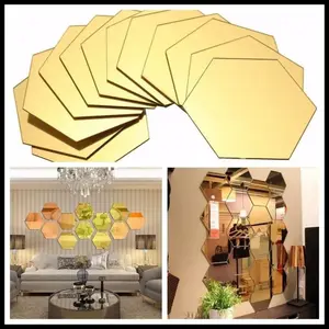 Stiker Dekorasi Dinding Hexagon Mirror Acrylic 7 PCS