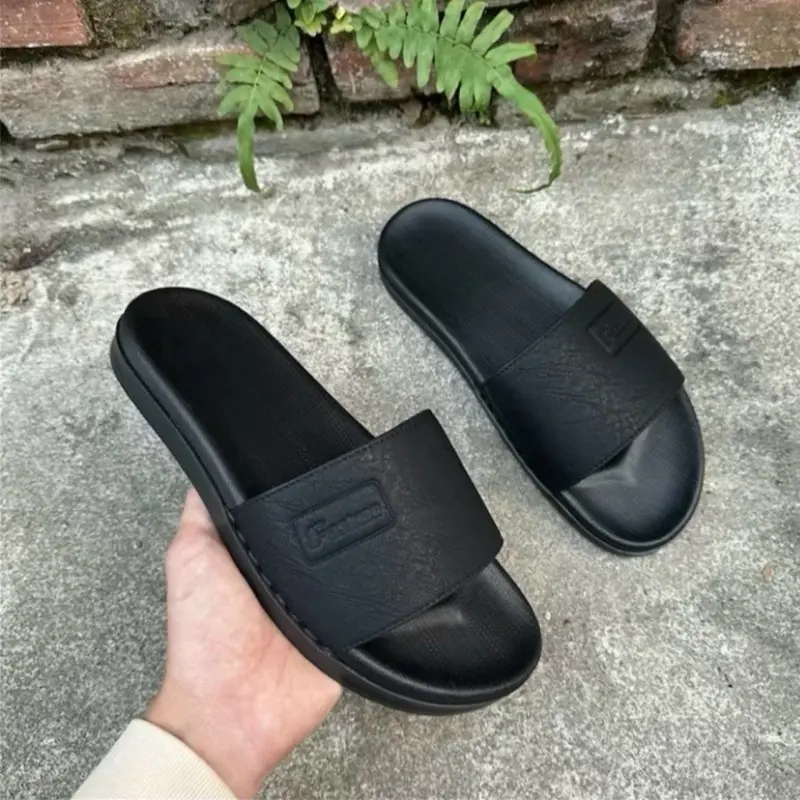[ Dép Khâu Đế] Dép Nam quai ngang da sít cao cấp - dập logo Fashion - dép lê đế cao su 2 lớp - Dép Slipper Đế Bằng