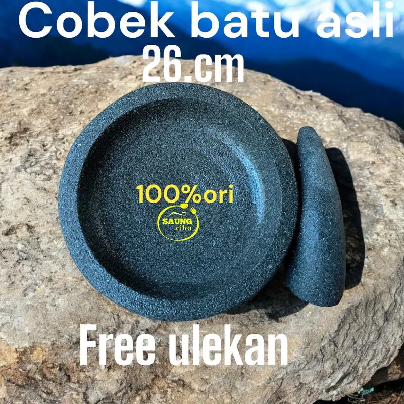 cobek bubut batu asli 26cm satu set Kitchenware gunung 6