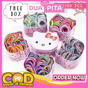 DP111 Ikat Rambut Anak Isi 100 Free Kaleng Kartun Lucu Aksesoris Karet Rambut Anak fashion