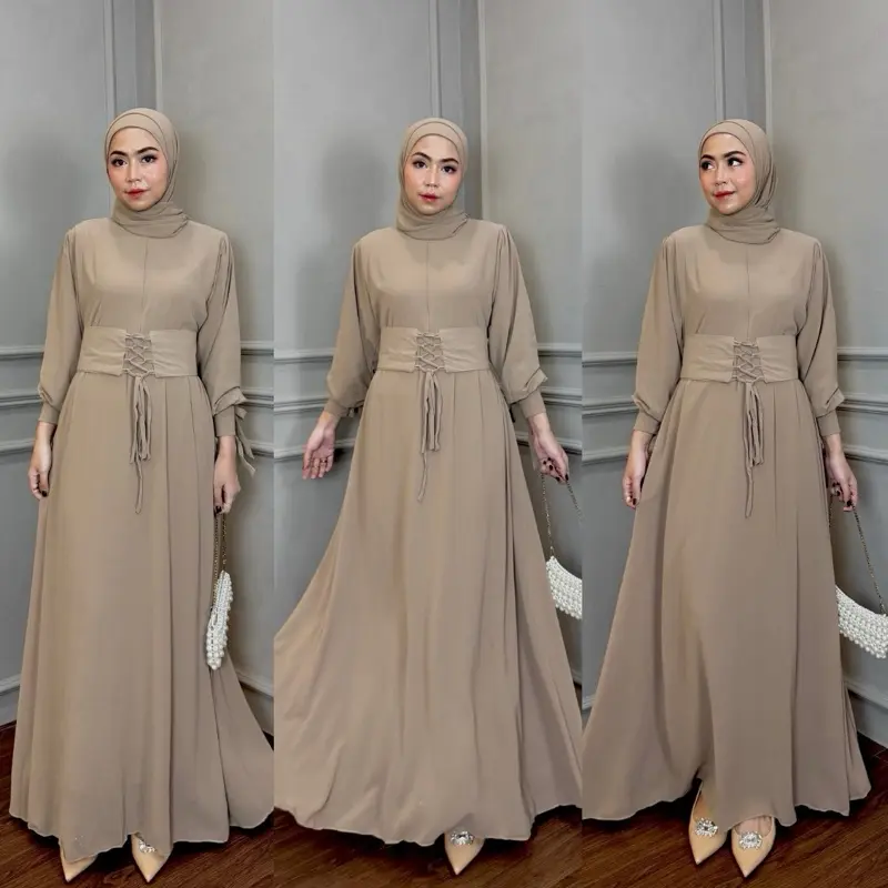 Lively Dress Ceruty Full Puring Gaun Prewedding Baju Kondangan Wanita Bahan Lebar Simple Karet Muslim 2