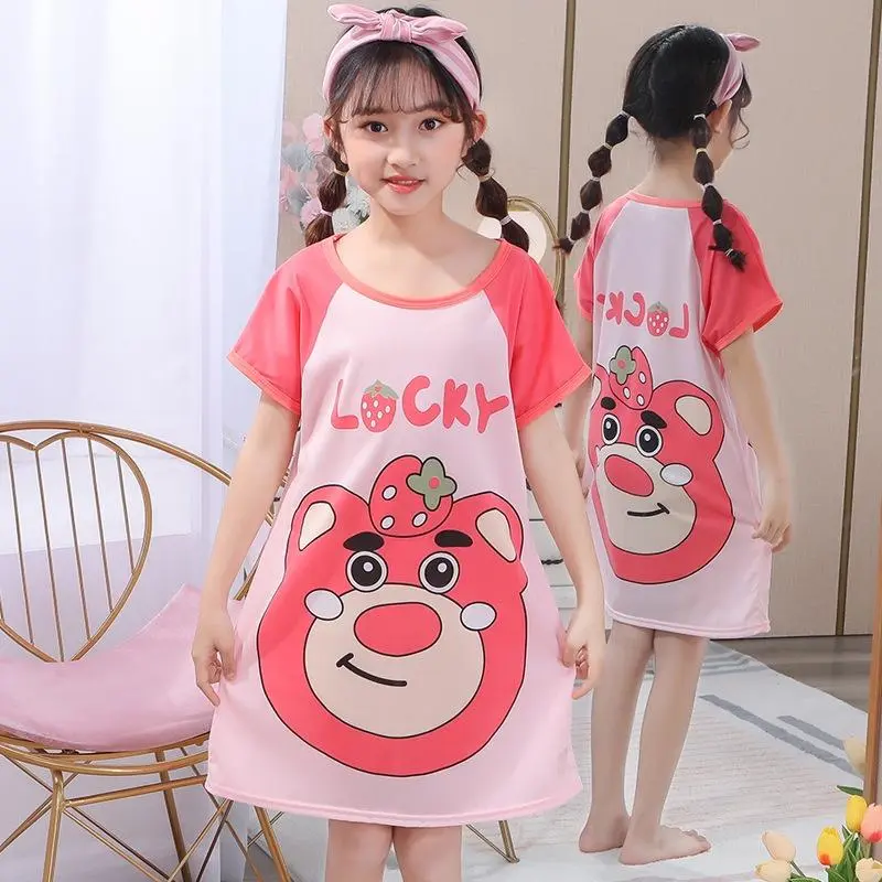 Kuromi Lotso Pajama For Kids Girls Coolness Hello Kitty Pokemon Summer and Autumn Sleepwear Dress for Girls Thin Cartoon Home ClothesChildren's Fashion