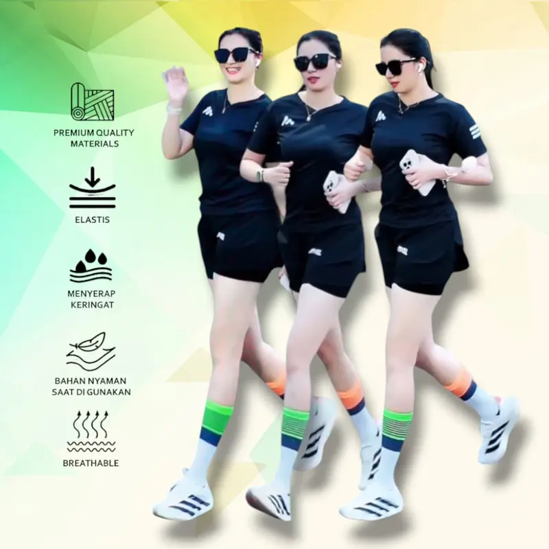 Baju Olahraga Wanita Dry Fit Model V-Neck Lengan Pendek - Premium Quality Sport T-shirts Kaos 0