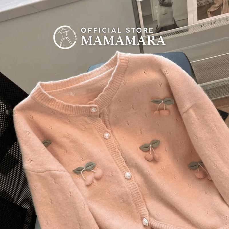 MAMAMARA - Cardigan Rajut Wanita Cherry Sweater Atasan Top Knit Halus Knitwear Pastel 3