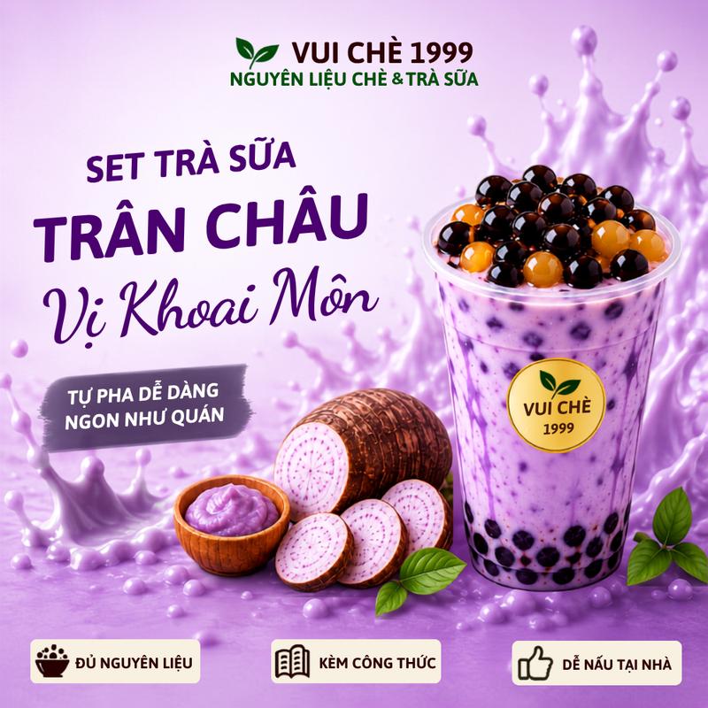 Set Trà Sữa Trân Châu Vị KHOAI MÔN, VUI CHÈ 1999, Set 6-8Ly, Set 12-15Ly, Set 25-30Ly, Dễ Nấu Tại Nhà, Công Thức & Hướng Dẫn Chi Tiết, Siêu Tiết Kiệm