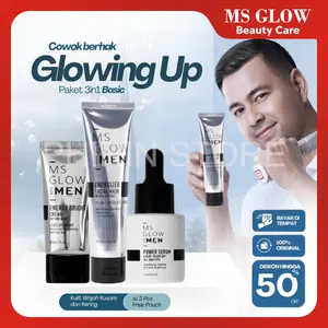 MS GLOW FOR MEN - Paket Hemat Facial Wash 100ml, Energy Serum 20ml, Bright Cream 30ml & Sunscreen Spray 50ml - Mencerahkan & Pelembab Wajah Pria
