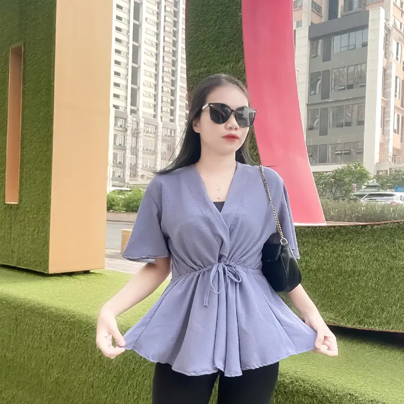 Cessie blouse Rempel wanita polos cringkle airflow casual serut rample Santai Baju Atasan Crinkle Panjang Nyaman 5