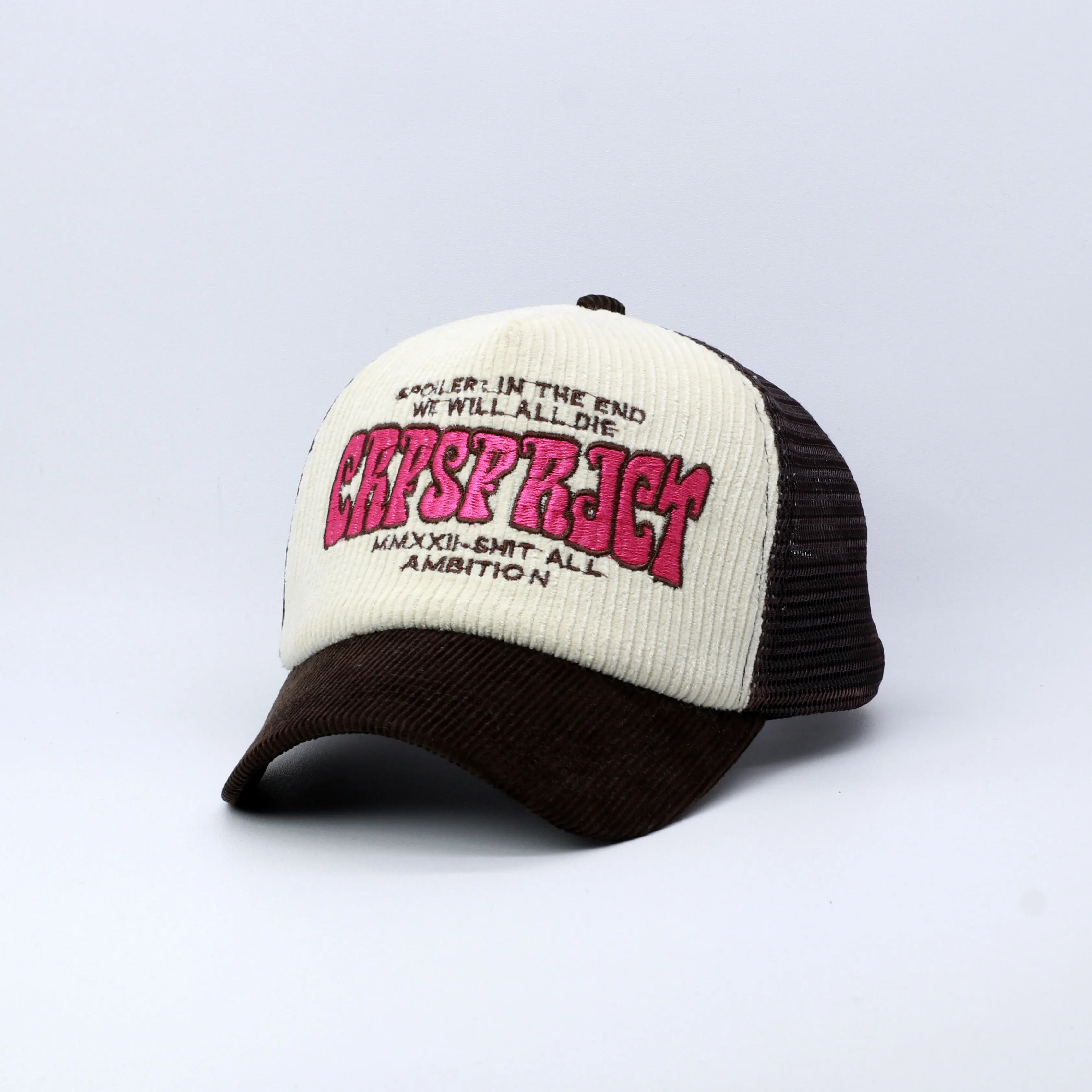 Cropss | Topi trucker topi jaring lidah pendek topi corduroy bordir spoiler