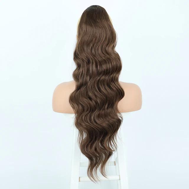 Tóc Đuôi Ngựa Sóng 24 Inch, Kẹp Dây Rút Đuôi Ngựa, Nối Tóc, Kẹp Tóc, Tóc Đuôi Ngựa Dài, Tóc Giả Tổng Hợp Tự Nhiên Cho Nữ 7