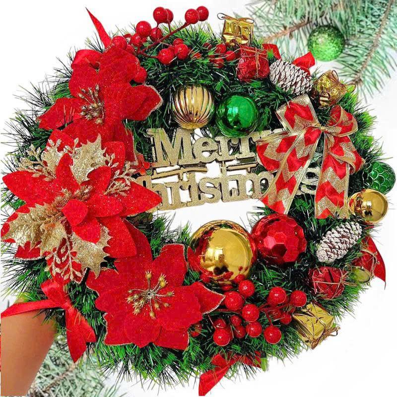  Vòng Hoa Nguyệt Quế 40 CM Trang Trí Giáng Sinh Cao Cấp - Vòng Treo Cửa Noel PVC Màu Sắc Sống Động Tạo Không Khí Ấm Cúng - Tranh 