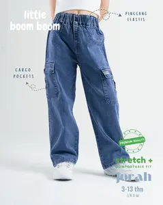 Celana Panjang Kargo Anak Perempuan Jeans Highwaist Little Boom Boom 1-13 Tahun