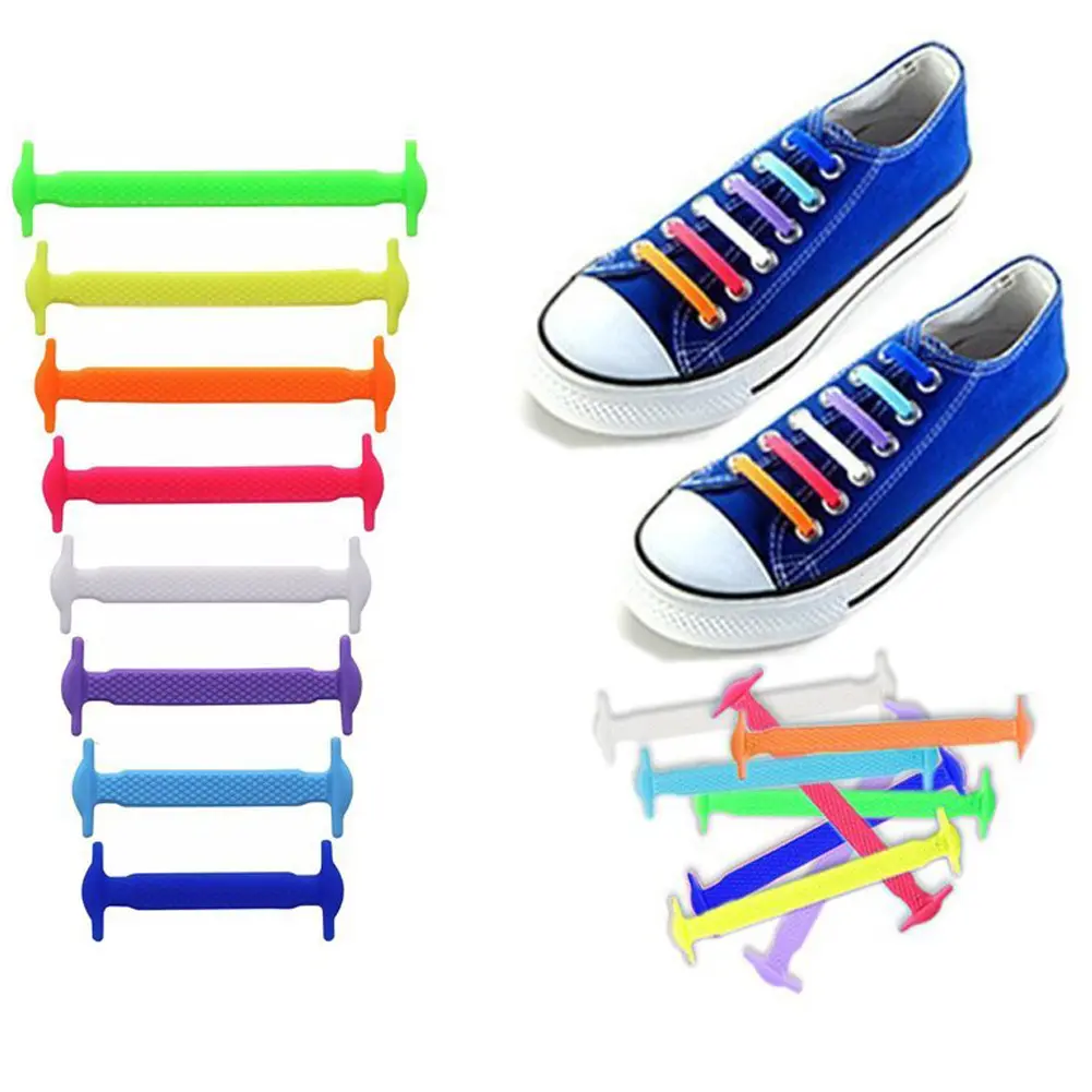 16 Pcs 14 Color Elastic Kids Adults Silicone Shoelaces Lace Works Personality No Tie Shoes Unisex For Laces