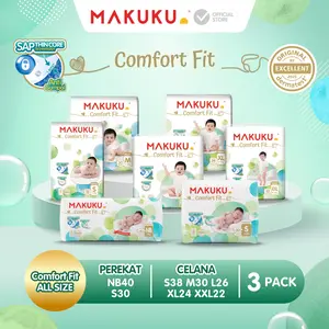 [3 PACK] Makuku SAP Diapers Comfort Fit 3.0 Pants / Cerlana Popok Bayi Kemasan Regular NB40 / S30 / S38 / M30 / L26 / XL24 / XXL22