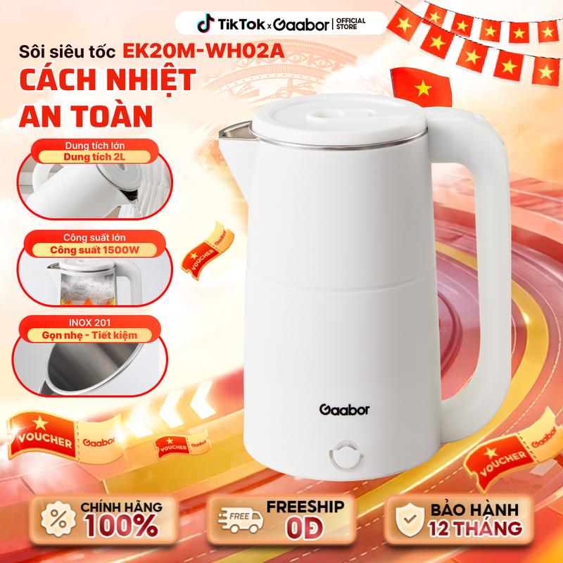 Bình đun siêu tốc ấm siêu tốc Gaabor EK20M-WH02A dung tích lớn 2 lít công suất 1500W lòng ấm thép inox 201 dễ vệ sinh an toàn Đun Nước Ấm Siêu Tốc Đun Nước Ấm Siêu Tốc Bình Đun Nước ấm siêu tốc ấm siêu tốc bền khách sạn