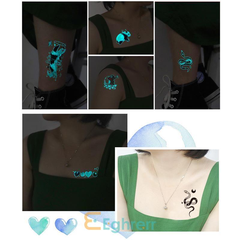 ✨EG-Blue Green Luminous Waterproof Cartoon Space Animal Tattoo Stickers Music Festival Face Stickers-Eghrerr 3