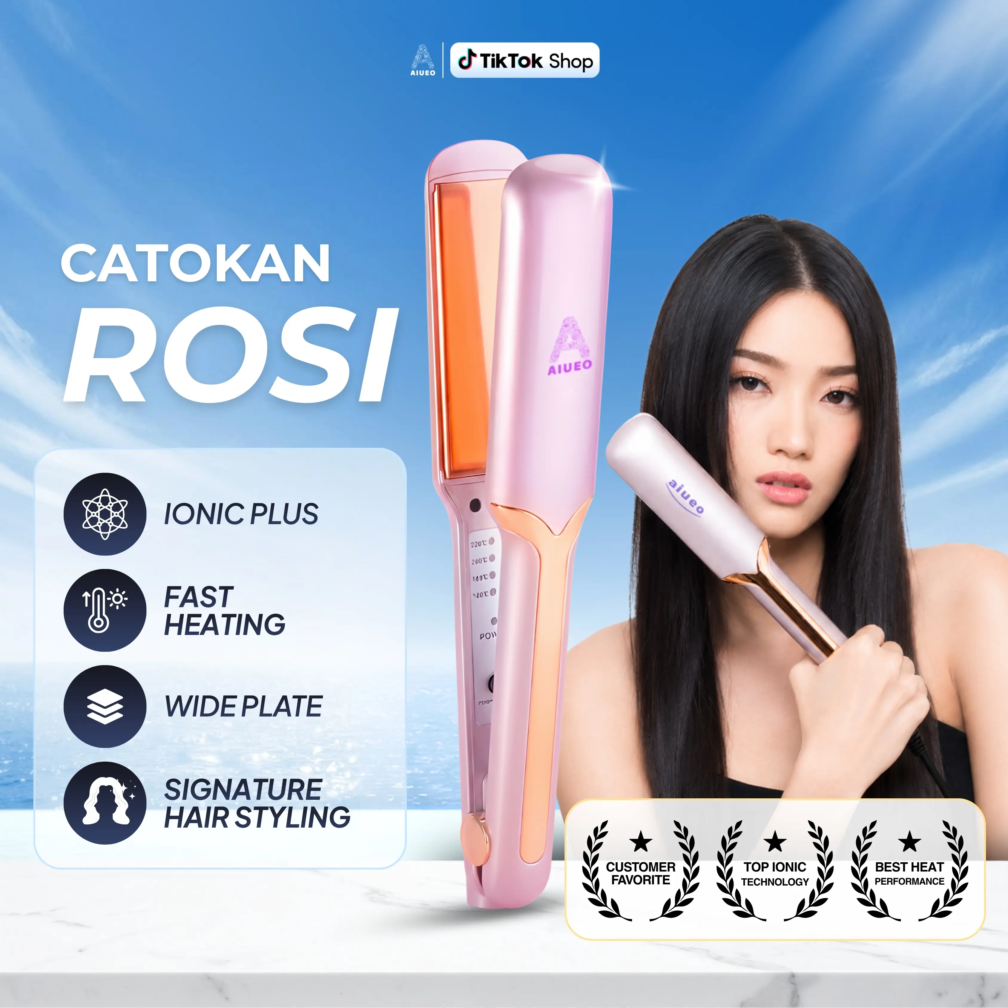 AIUEO Catokan Pelurus Rambut Viral Rosi 459 Pengatur Suhu Otomatis Catok Hair Straightener Meluruskan
