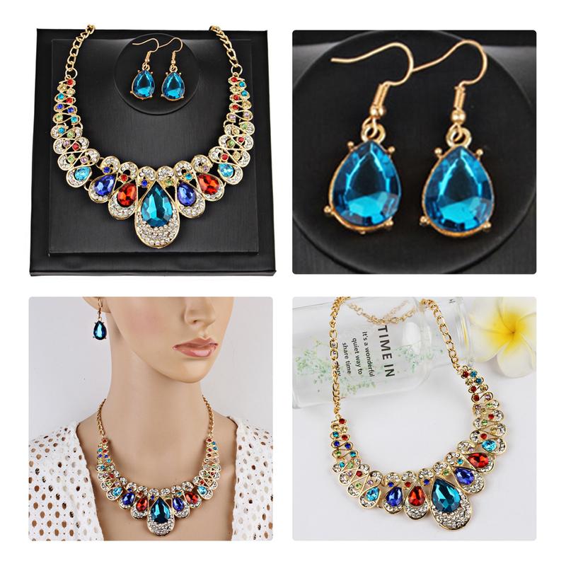 Product Introduction of (BREEZES) 2Pcs/Set Exaggerated Noble Beautiful Necklace Earrings Multicolor Water Drop Pendant Necklace Earrings Jewelry Accessory Wedding Earrings Necklace 31