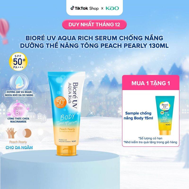  Biore UV Aqua Rich Serum Chống Nắng Dưỡng Thể Nâng Tông Peach Pearly 130ml kem chống nắng body  biore 