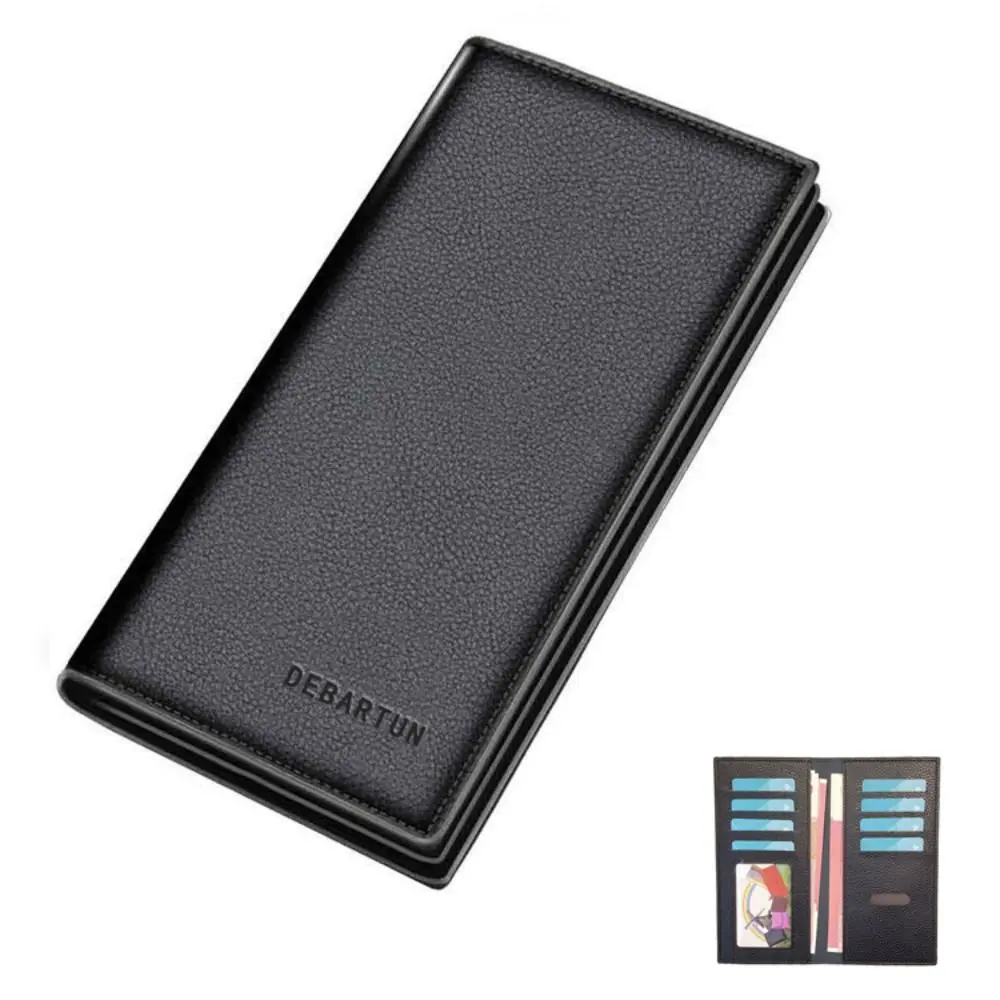 New PU Leather Long Wallet Multiple Slots Thin Card Holder Card Bag Men