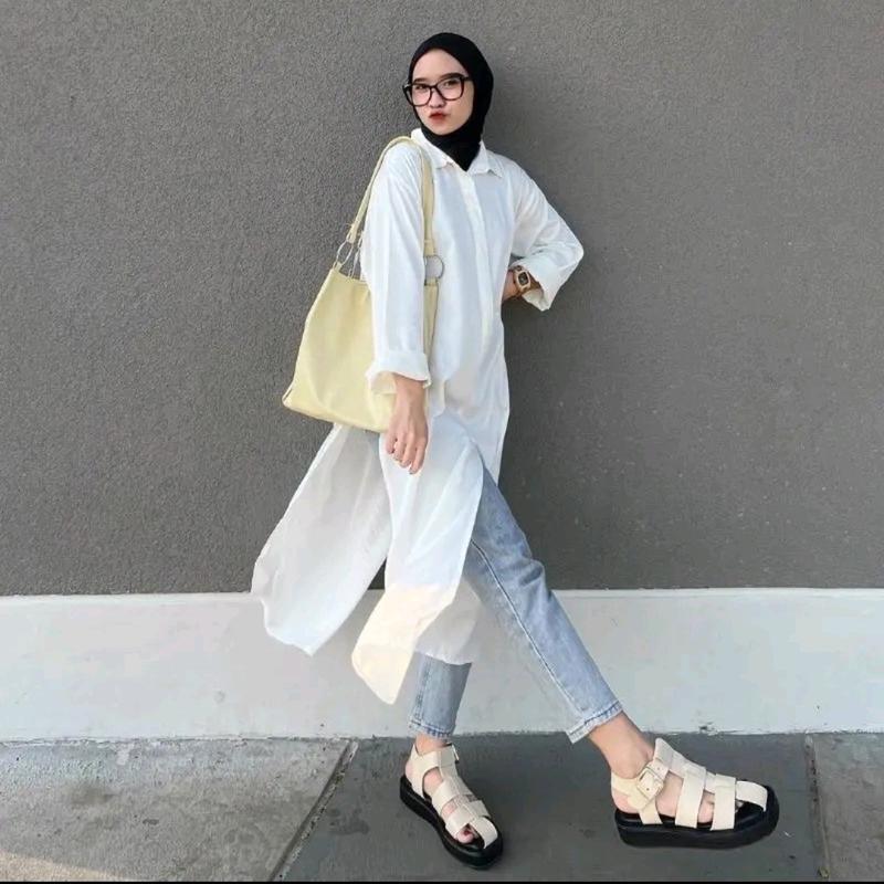 Marsya Dress Tunik Kancing Tangan Panjang Nyaman  Muslim Formal Airflow Atasan Casual 0
