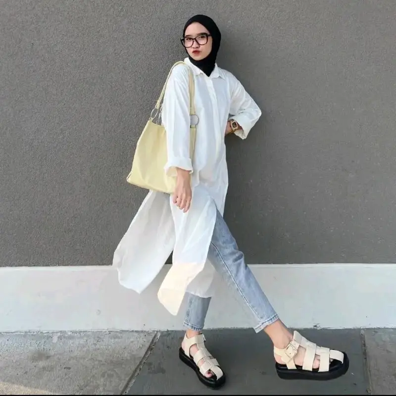 Marsya Dress Tunik Kancing Tangan Panjang Nyaman  Muslim Formal Airflow Atasan Casual 0