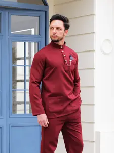 Baju Melayu Gaun Jas Gaya Melayu Rampung Jas Pakistan Jas Pria Muslim Atasan Celana Panjang Kancing Batu Permata Tampil Elegan Formal Koko Nyaman Katun Dewasa Mewah Seragam Setelan Elegan dan Serbaguna