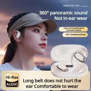 Klip Open Ear Earphone Telinga Wireless Bluetooth 5.3 Earphones Outdoor Sports Headset HIFI Stereo LED Display Digital Waterproof