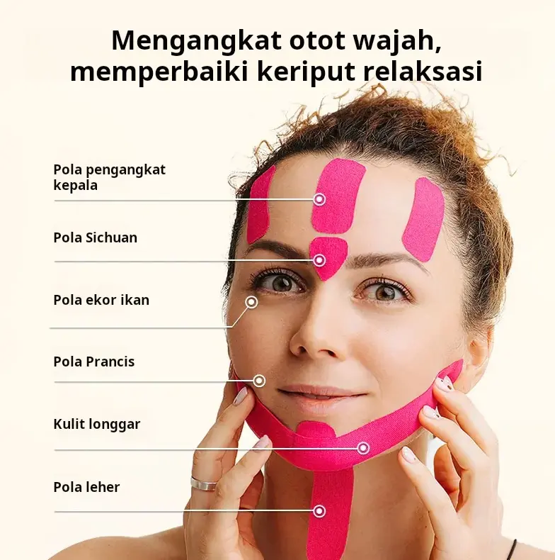 Stiker otot, lipatan nasolabial, stiker otot, keran kulit, selotip, dan pengangkat tidur samping 1