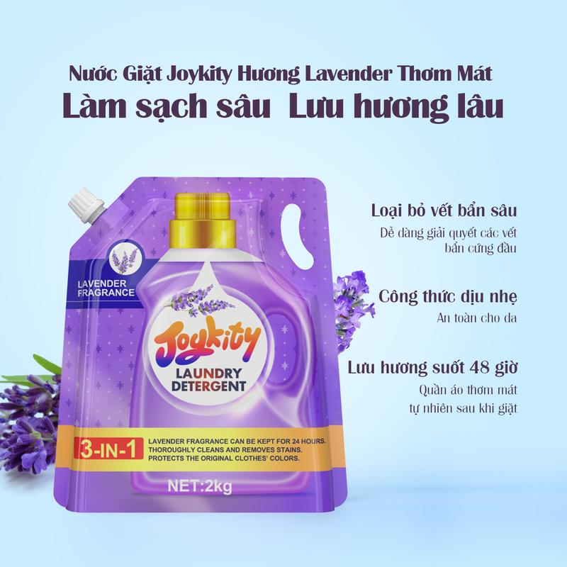 12 túi Nước Giặt Xả Joykity Hương Lavender Thơm Lâu Dịu Nhẹ An Toàn Cho Da Hỗ Trợ Làm Sạch Tốt Bền Màu Quần Áo