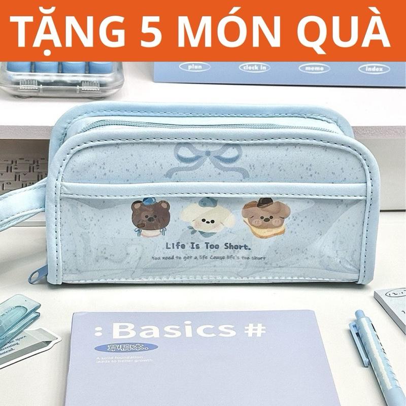 [Tặng móc khoá+note+sticker+nhãn dán]   Túi đựng bút cún bánh mì hàn quốc-M59