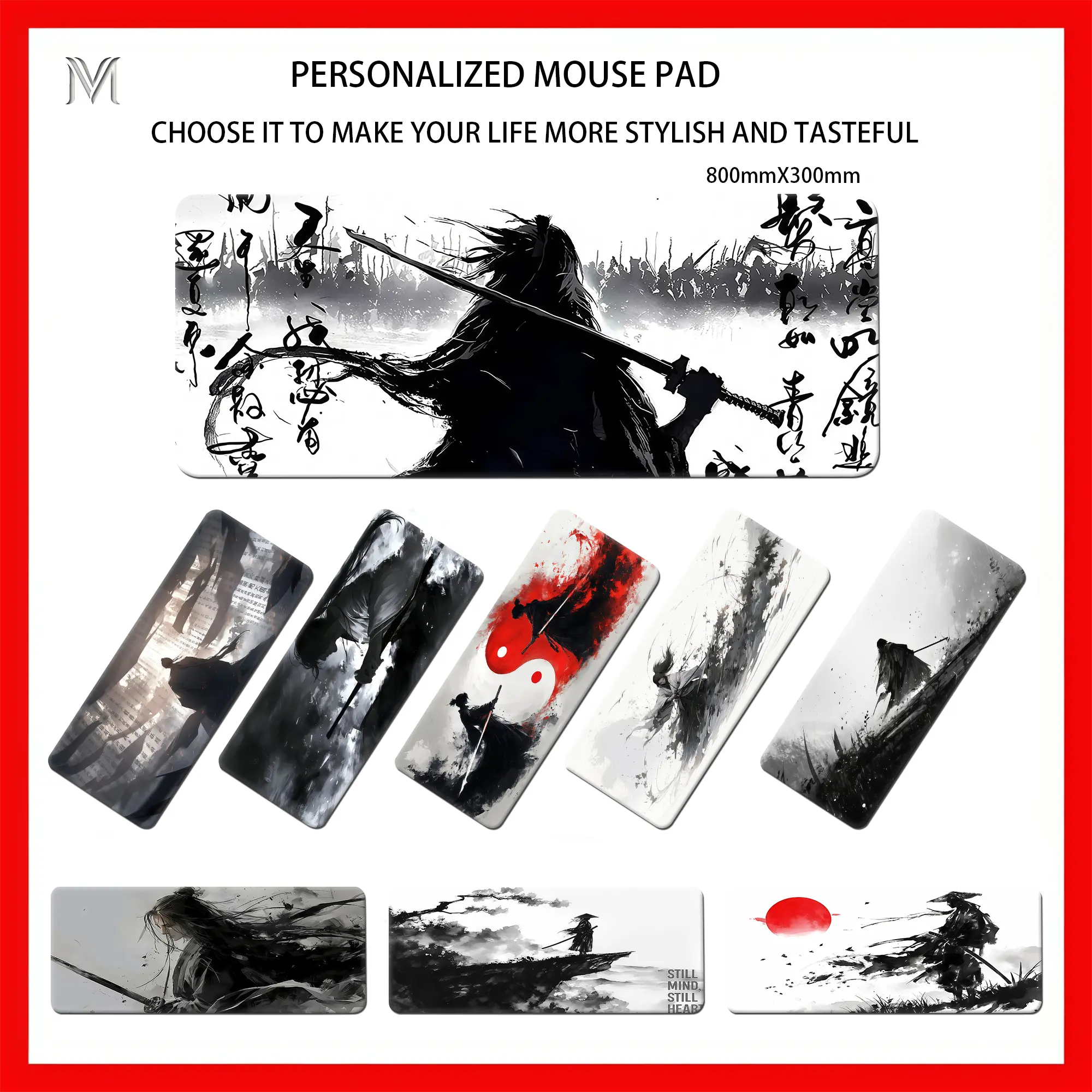 Professional E-Sports Mouse Pad Cool Ink Style Anime Mouse Pad Keyboard Pad Laptop Anti-Slip Mouse Pad Thickened Locking Edge Mouse Pad Aesthetic.4