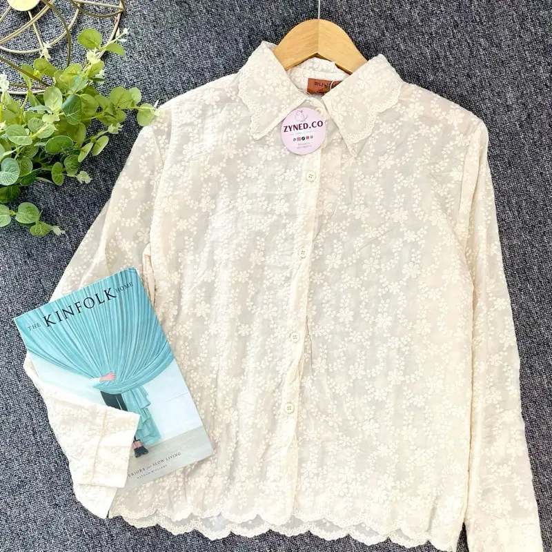 Kemeja Import Katun Bordir Katbol Import Premium Bahan Katun Bolong x Renda - Lembut Atasan Panjang Wanita