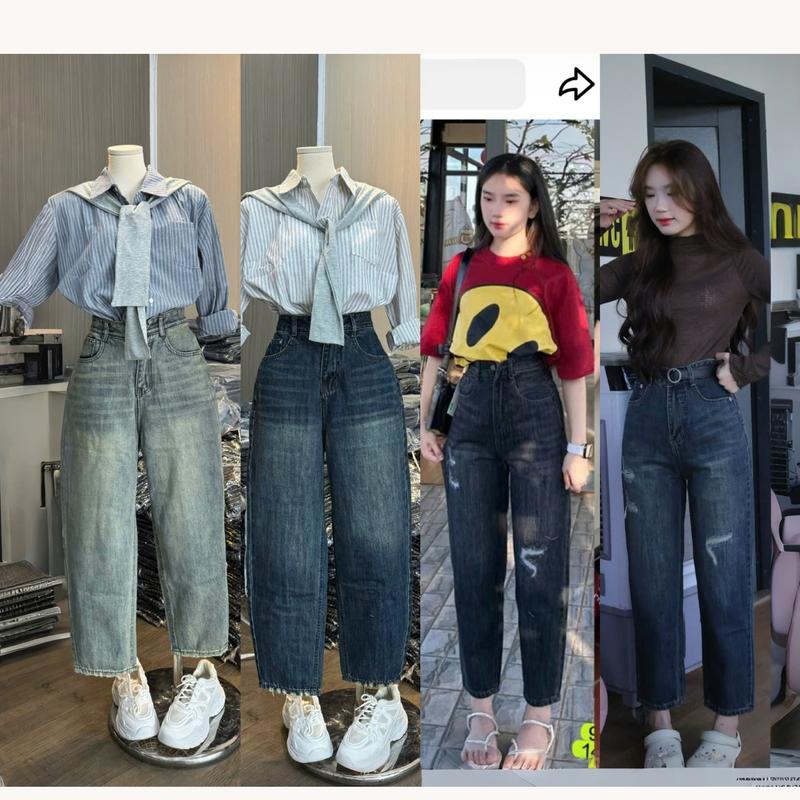 Quần Baggy Jean Nữ From Bé 93cm Lưng Cạp Cao Ống suông Vải Jean Mềm Dày Dặn