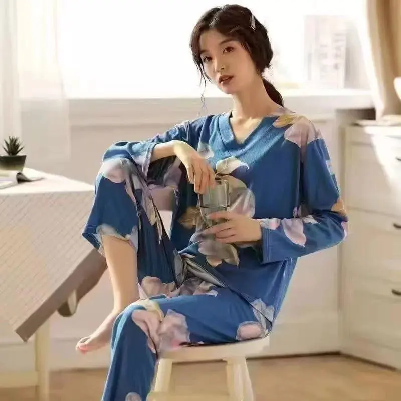 Baju Tidur Setelan Wanita Celana Panjang Lengan Panjang Gratis Pouch Fit Motif Lucu Piyama 3