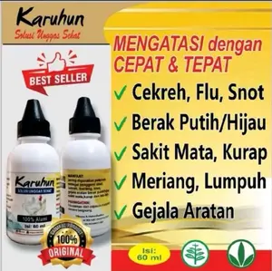 Karuhun PAKET EKONOMIS OBAT KARUHUN HERBAL AYAM UNTUK MENGATASI Cekreh Flu Snot Berak Putih Hijau Sakit Mata Kurap Meriang Lumpur Gejala Aratan 60 ml