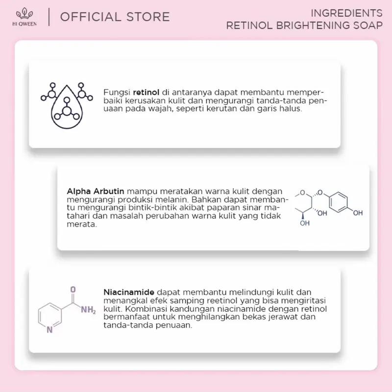 [DISTRIBUTOR RESMI] HIQWEEN RETINOL BRIGHTENING SOAP - Sabun Pemutih Badan & Wajah Mencerahkan Membersihkan Arbutin Memutihkan 2