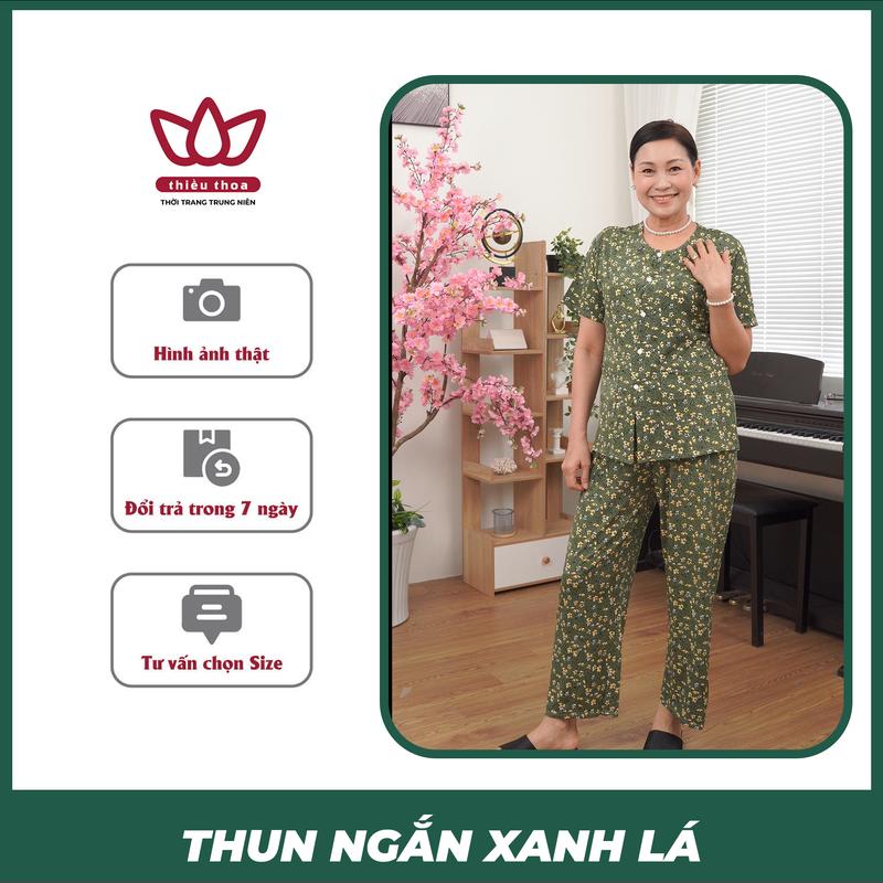 Đồ Bộ Nữ Trung Niên Thun COTTON LẠNH Co Giãn 4 Chiều Thiều Thoa, Tay Ngắn Quần Dài, Áo Cài Nút - Thiều Thoa store
