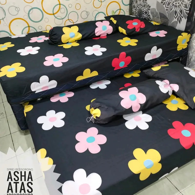 sprei bed sorong bed atas bawah ukuran 120 Katun Bunga 7