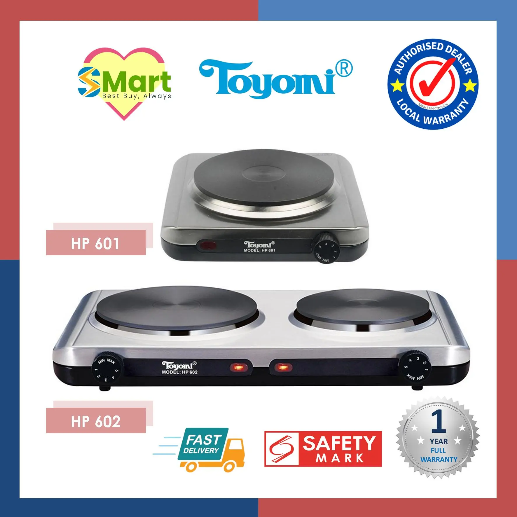 Toyomi Electric Single / Double Hot Plate with Stainless Steel Body HP 601/ HP 602