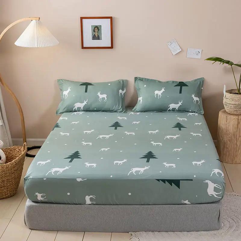 Product Introduction of Mattress Cover With Elastic Band Soft Printed Solid Polyester Fitted Sheet NO Pillowcase Pad Protector Linen Double Queen Size 24
